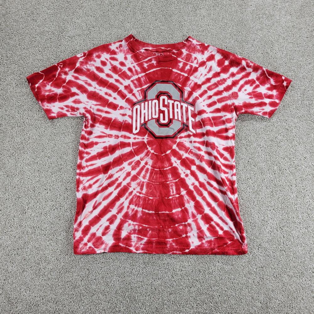 Wes & Willy Ohio State Tie Dye Shirt Youth L 14/16 Red White Spell Out Logo